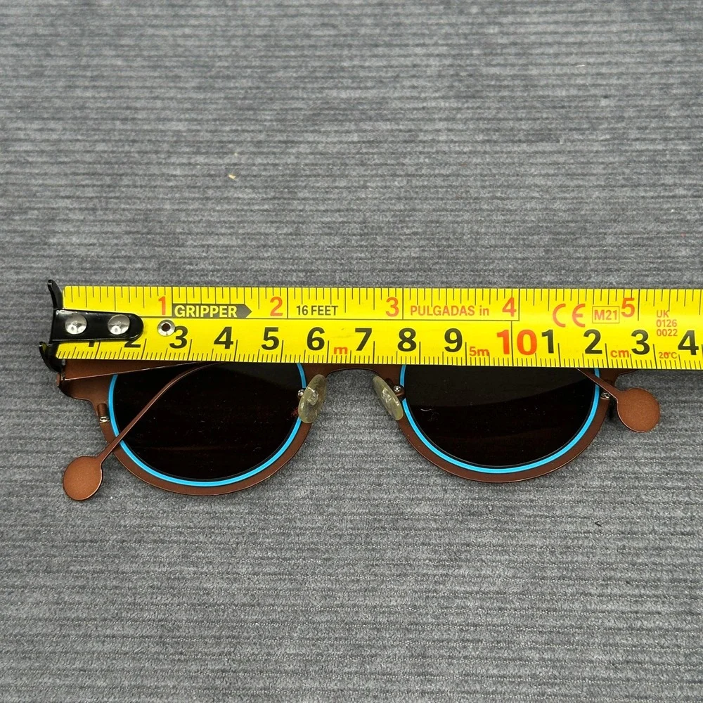 LA Eyeworks Big Time Round Sunglasses Brown Turquoise Blue Metal Made in Japan